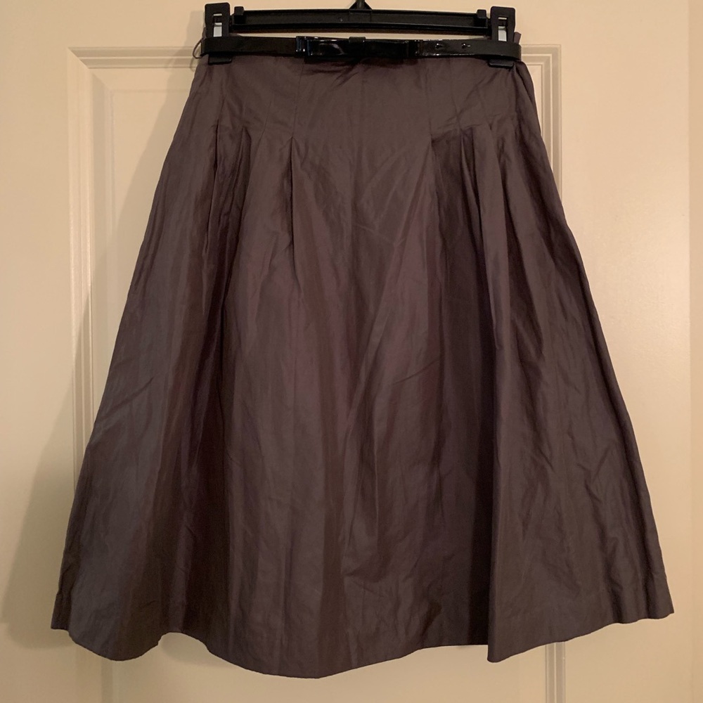 High Waist Belted Flare Midi Skirt